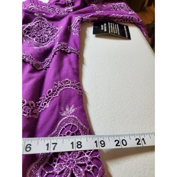 Boston Proper Womens Off Shoulder Dress Size Sm Purple Metallic Lace Bell Sleeve - Picture 13 of 16